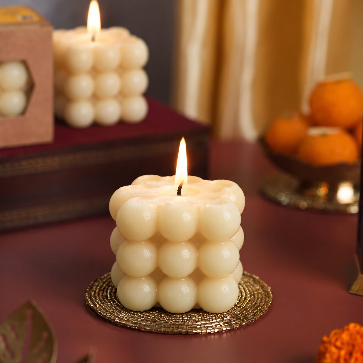 Bubble Cube Beeswax Candle
