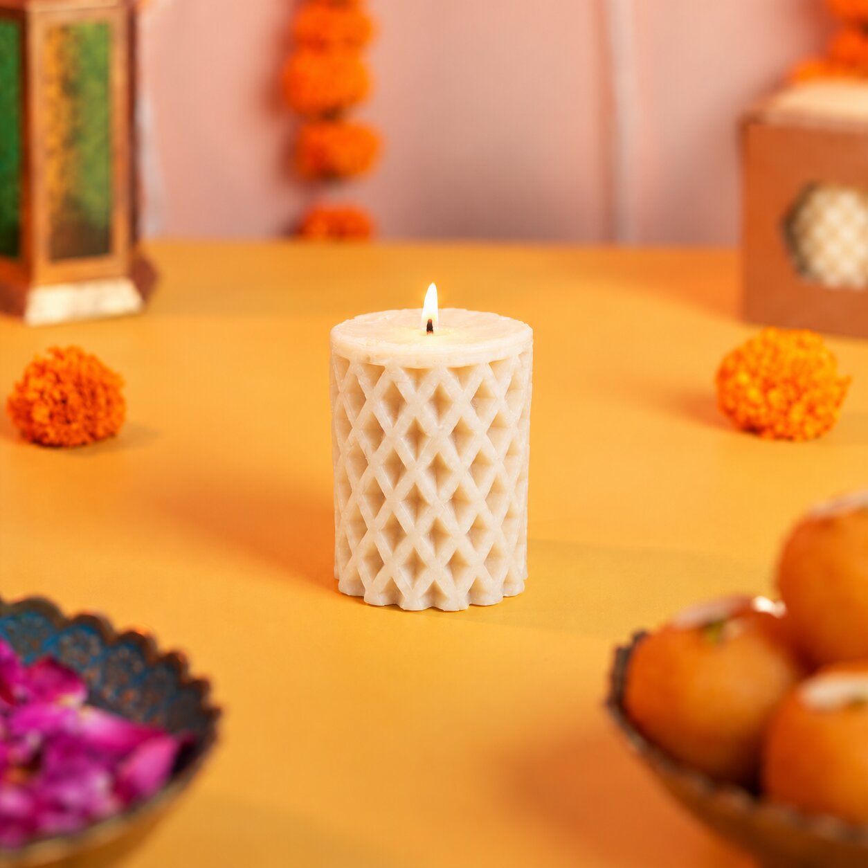 Harlequin Pillar Beeswax Candle