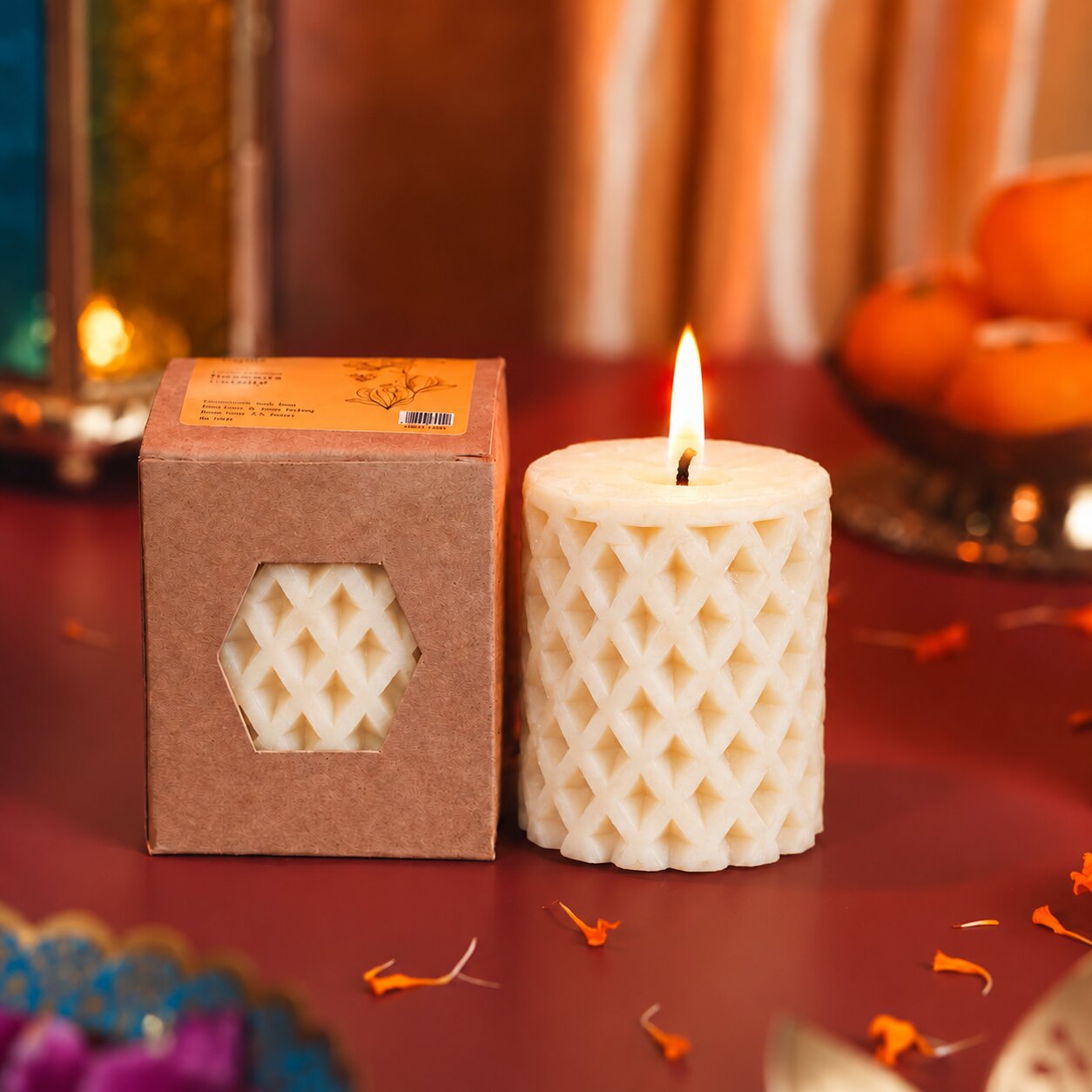 Harlequin Pillar Beeswax Candle